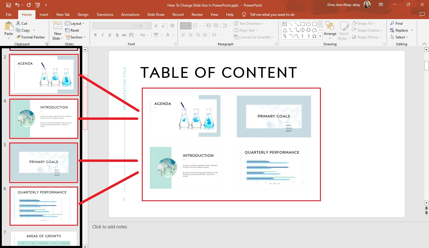 In the thumbnails pane, select the slides you want to appear in your content slide.