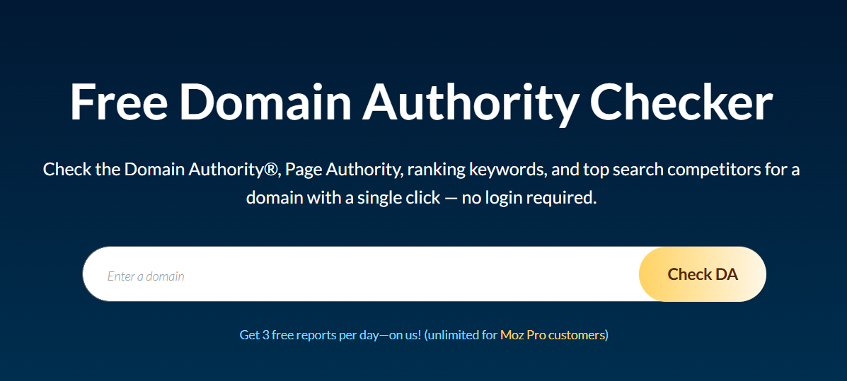 Moz free tool for domain authority
