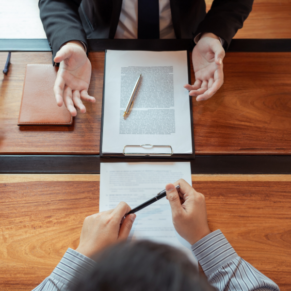 A photograph showing a person consulting with a truck accident lawyer in Norcross.