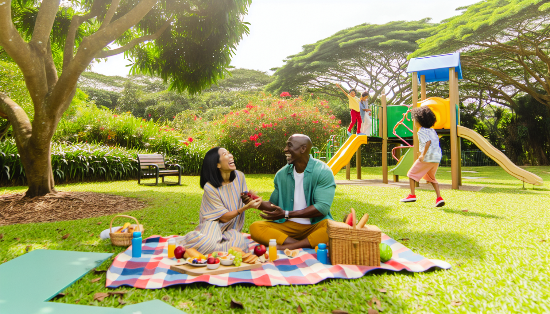 Family having a picnic in a local park