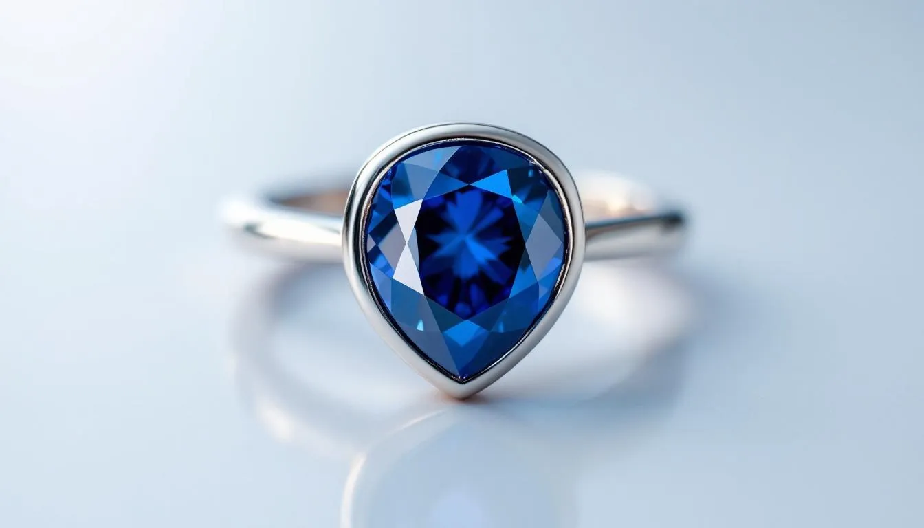 A sapphire engagement ring in a classic bezel setting.