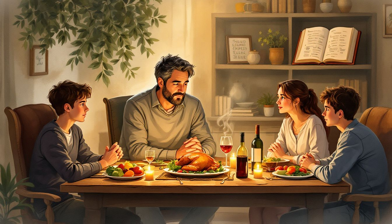 A family gathered together, discussing their financial planning during a major life event.