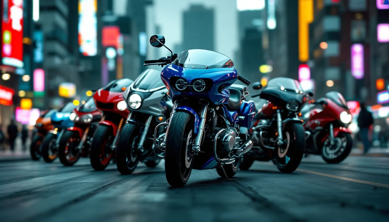 Touring motorcycles lined up for a long-distance journey.