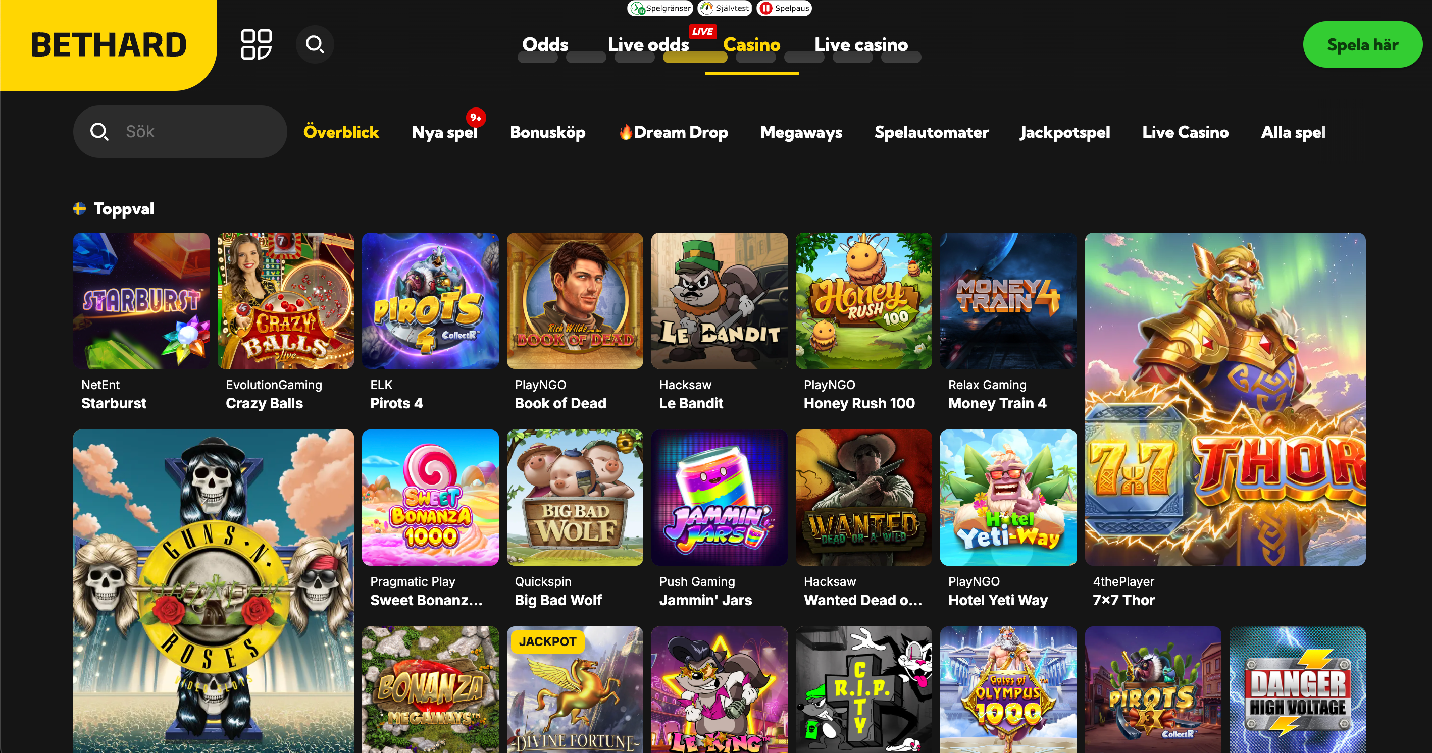 Bethard erbjuder många casinospel