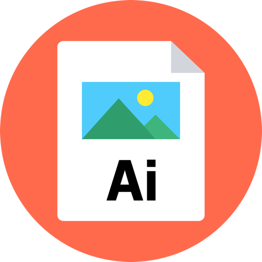 L'image montre le symbole du format Ai. Les lettres Ai sont écris sur un fond rond de couleur orange