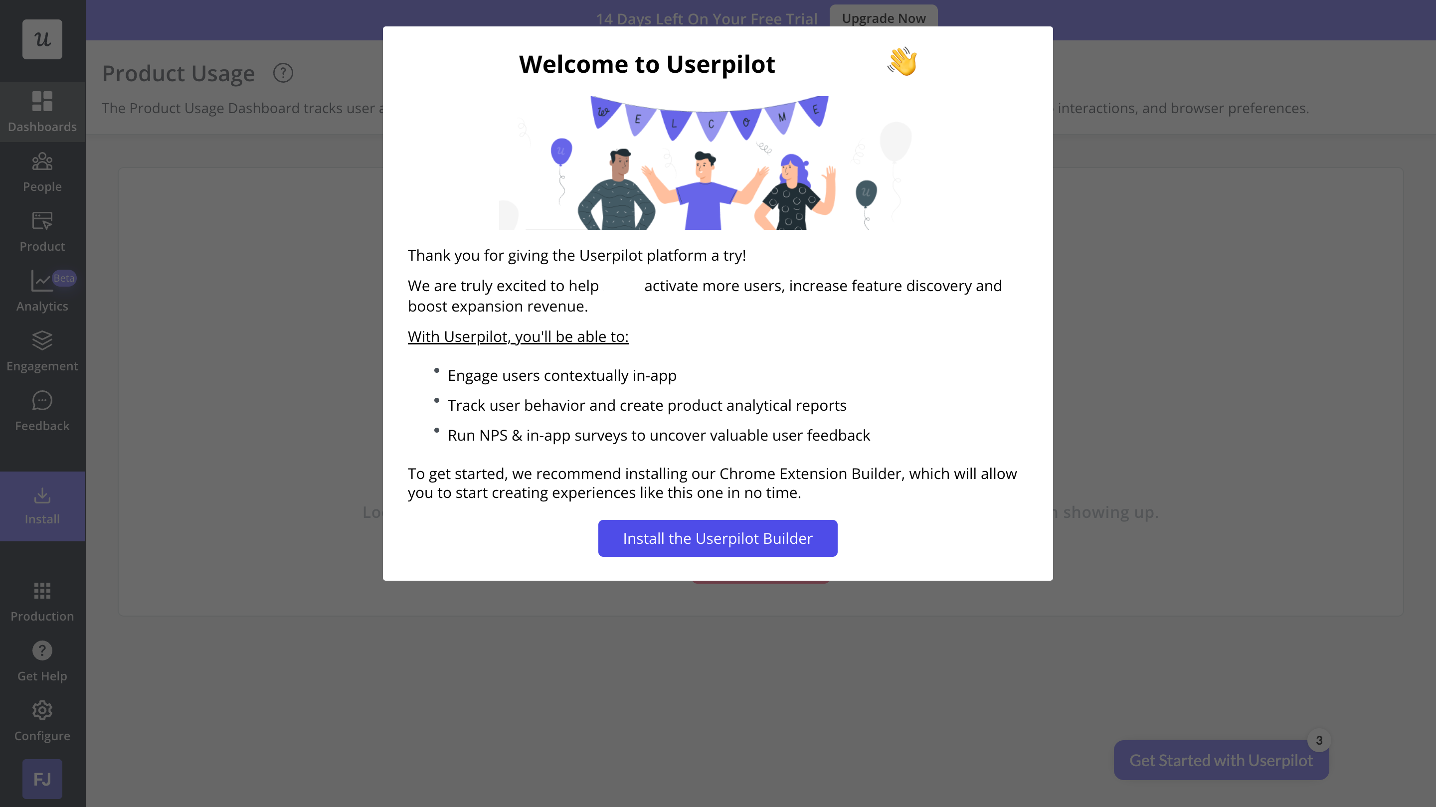 Userpilot's welcome message 