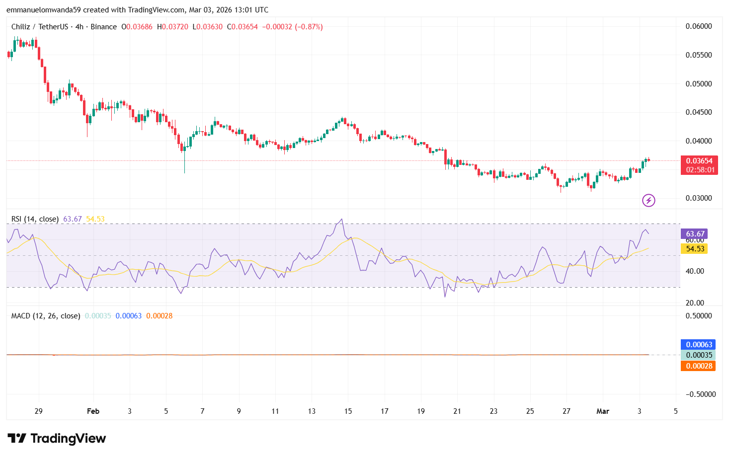 CHZ/USDT Chart: TradingView