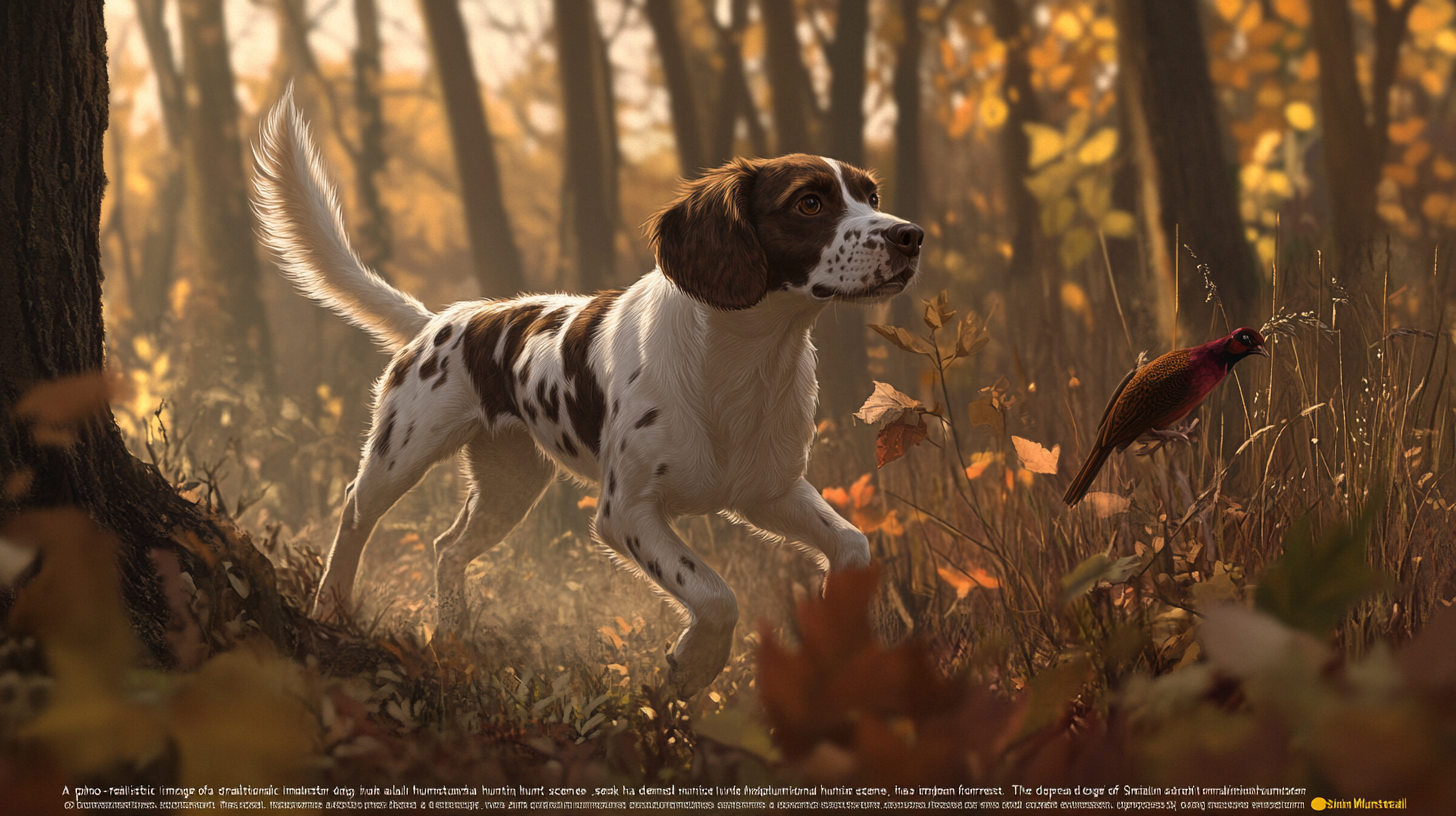 An AI image of a small munsterlander hunting in 19th century Germany