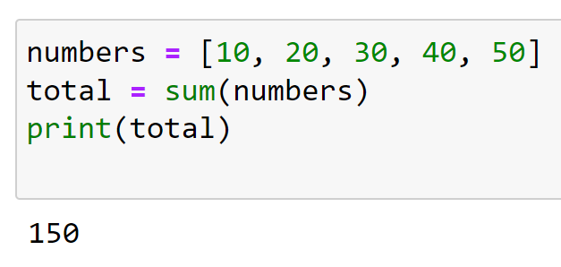 Sum of numbers in a list