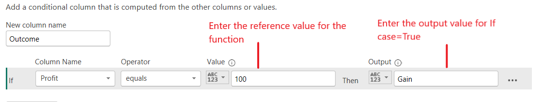 Conditional Column Define function value reference and Output