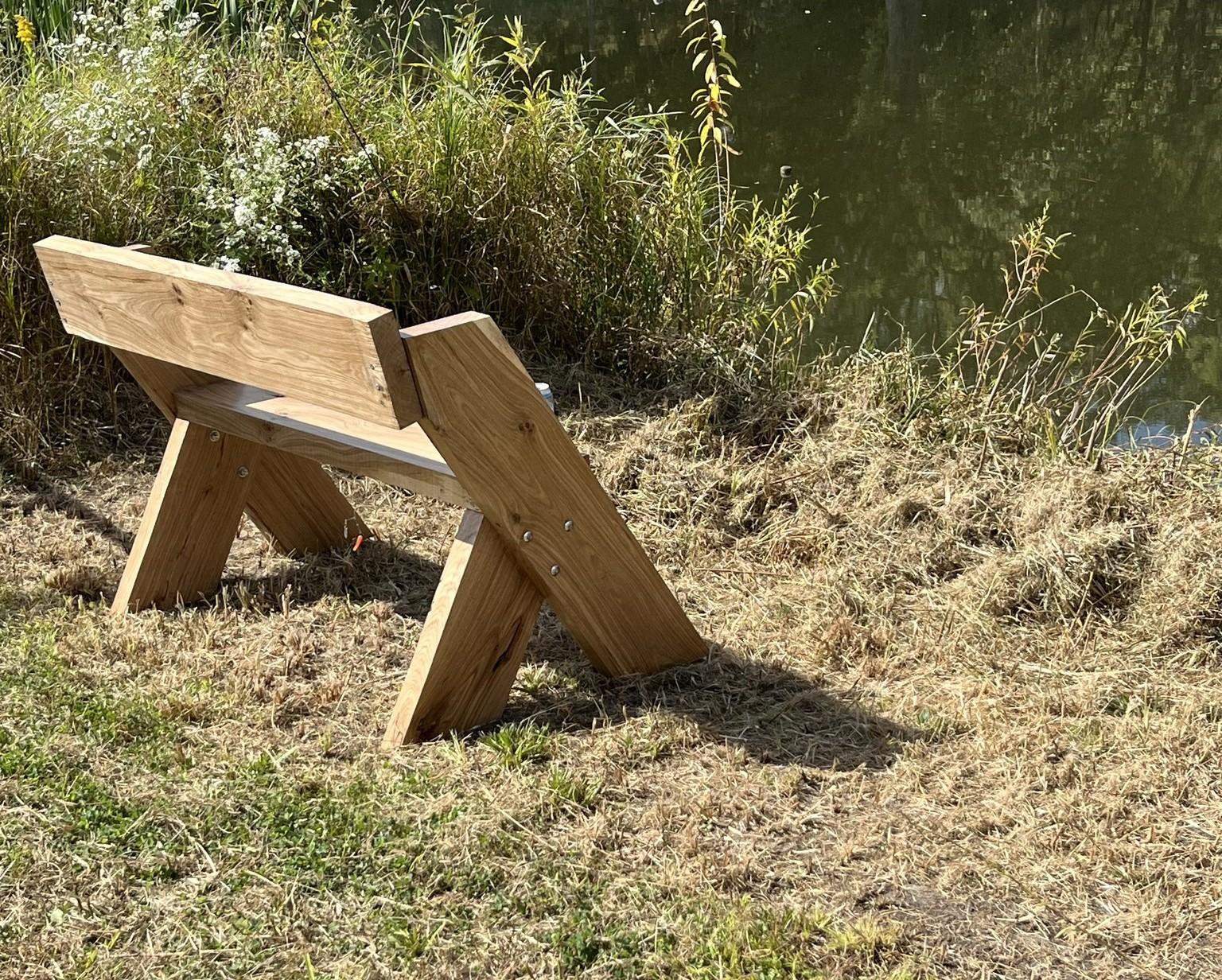 A leopold bench made by an owner of a Woodland Mills portable sawmill.