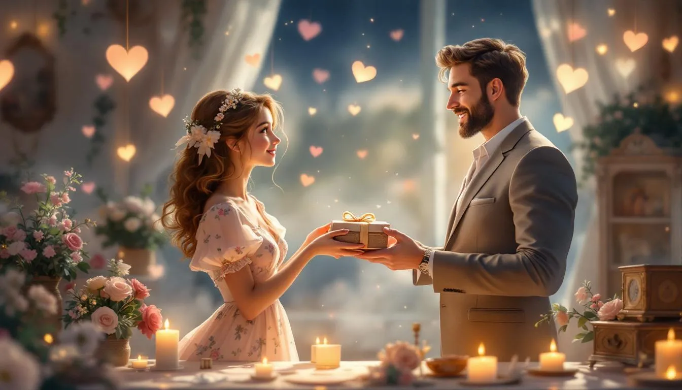A couple sharing an unexpected moment during a surprise gift reveal she'll never forget.