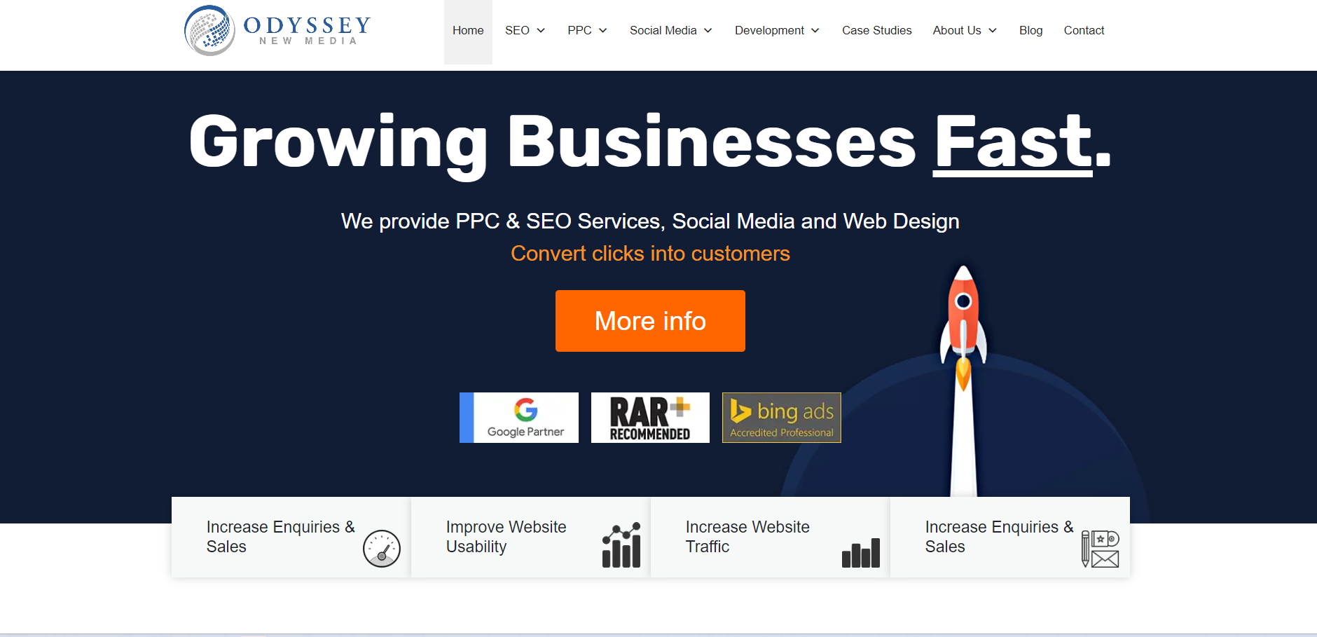 Odyssey New Media website - Growing Businesses fast with PPC and SEO services