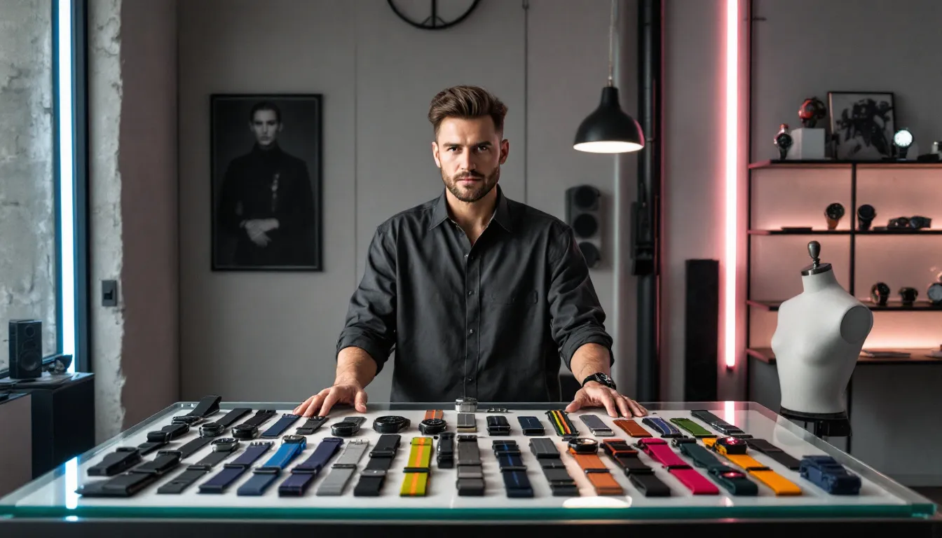 Choosing the right NATO strap for your watch, with various options displayed.
