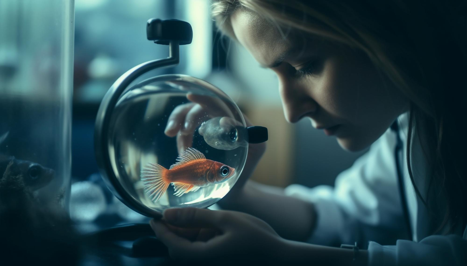 An image of a scientist with beakers and equations