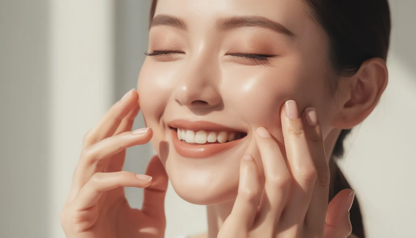 Na zdjęciu widoczna jest zadowolona kobieta, która delikatnie dotyka gładkiej skóry swojej twarzy, co może sugerować efekty skutecznych metod usuwania prosaków. Jej promienna twarz odzwierciedla zdrową skórę, co jest często wynikiem odpowiedniej pielęgnacji i zabiegów w klinice medycyny estetycznej.