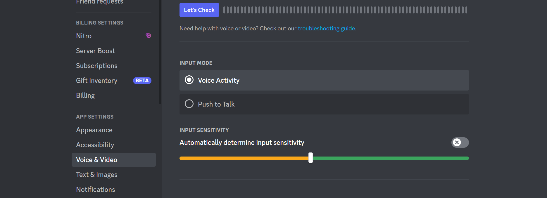 Voice Activity option