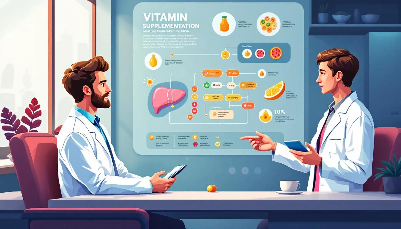 A healthcare professional discussing vitamin supplementation with a patient.