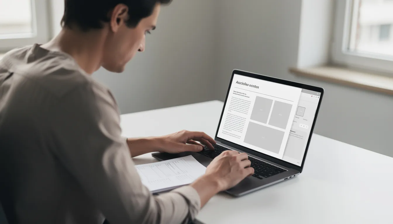 A person is sitting at a desk, intently reviewing a digital proof of a high school diploma on their laptop, ensuring the details such as the school name and graduation date are accurate. The scene conveys a sense of professionalism and attention to quality in the document verification process.
