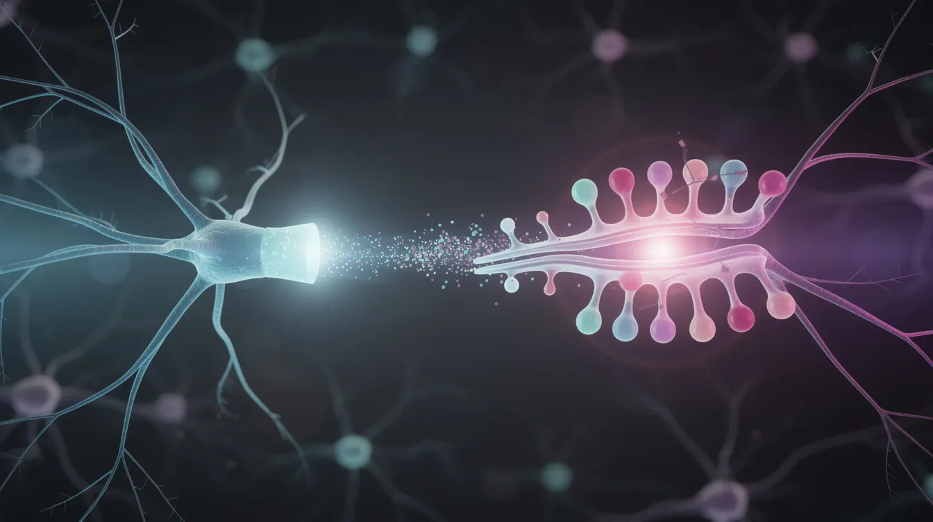 Die abstrakte Darstellung zeigt Nervenzellen, die durch die Bindung von Cannabinoiden, wie THCP, miteinander verbunden sind. Diese visuelle Interpretation verdeutlicht die chemische Struktur und die Wechselwirkungen mit CB1- und CB2-Rezeptoren, die für die Wirkung von Cannabis verantwortlich sind.
