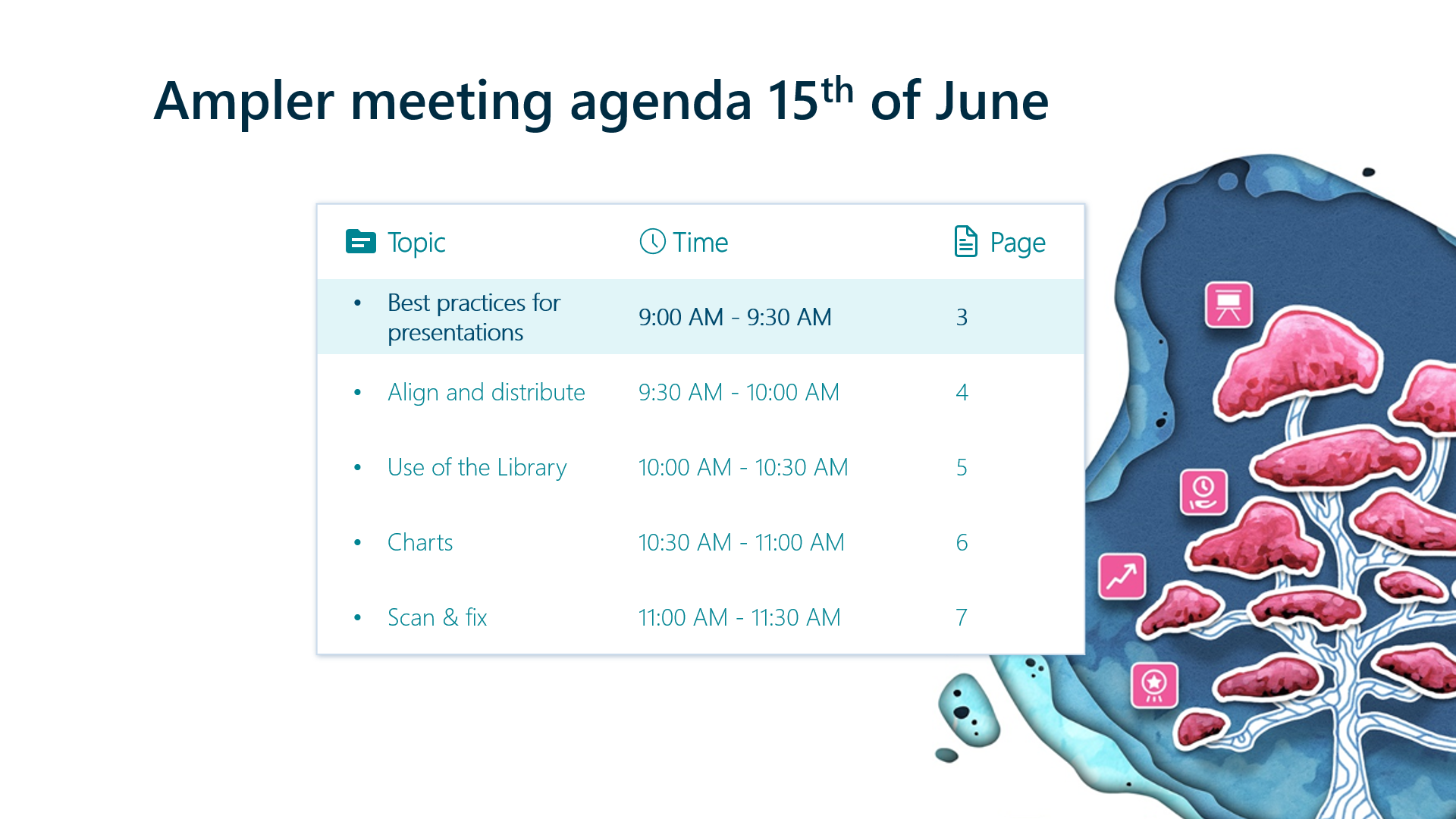 Using meeting agenda templates makes it much easier to build meeting agendas. The use of graphics or icons can lively up meeting agendas.