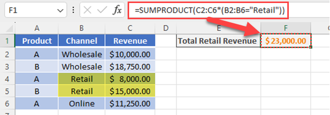 SUMPRODUCT function using as SUMIF function