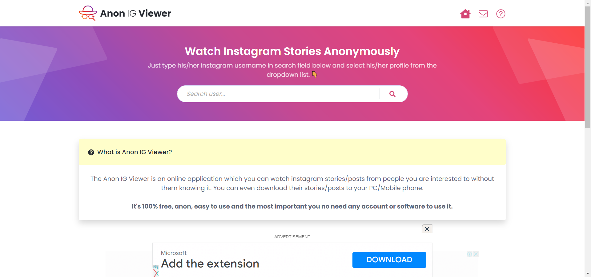 Anon IG Viewer main page