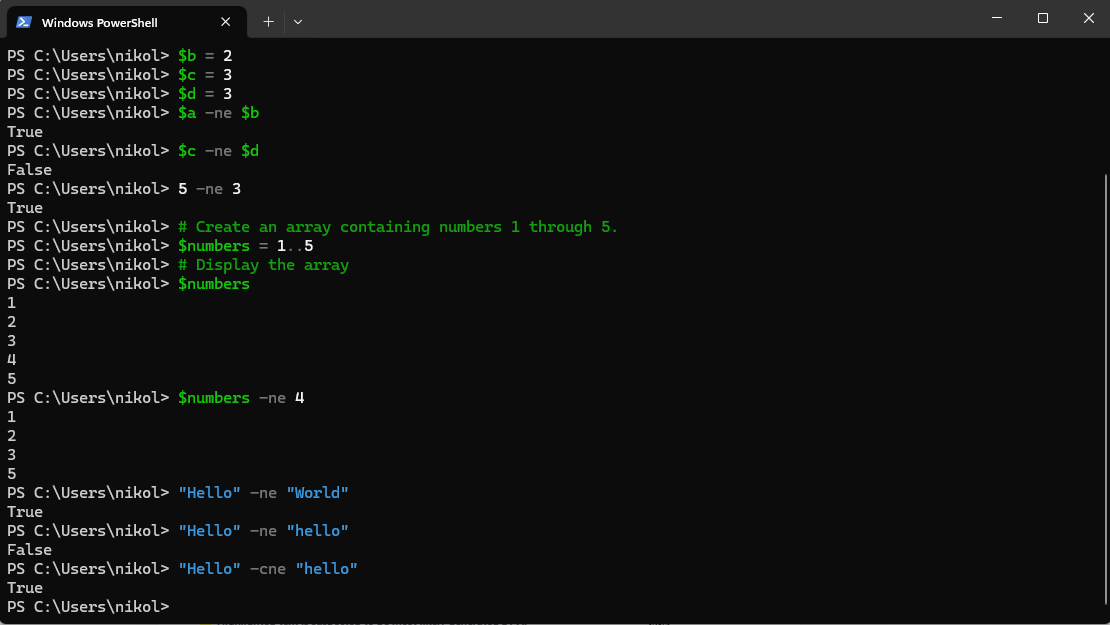 A PowerShell Command Prompt showing the function "-cne" in use.