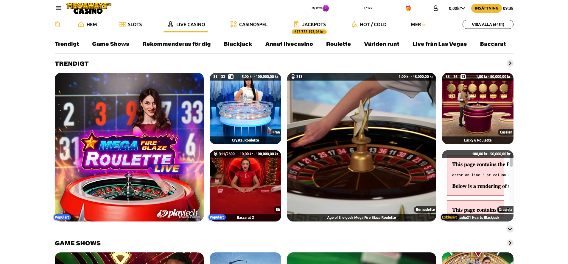 Megaways live casino