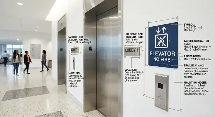 What are the Elevator Signage Requirements? 2 adhere to the required ADA elevator signage dimensions