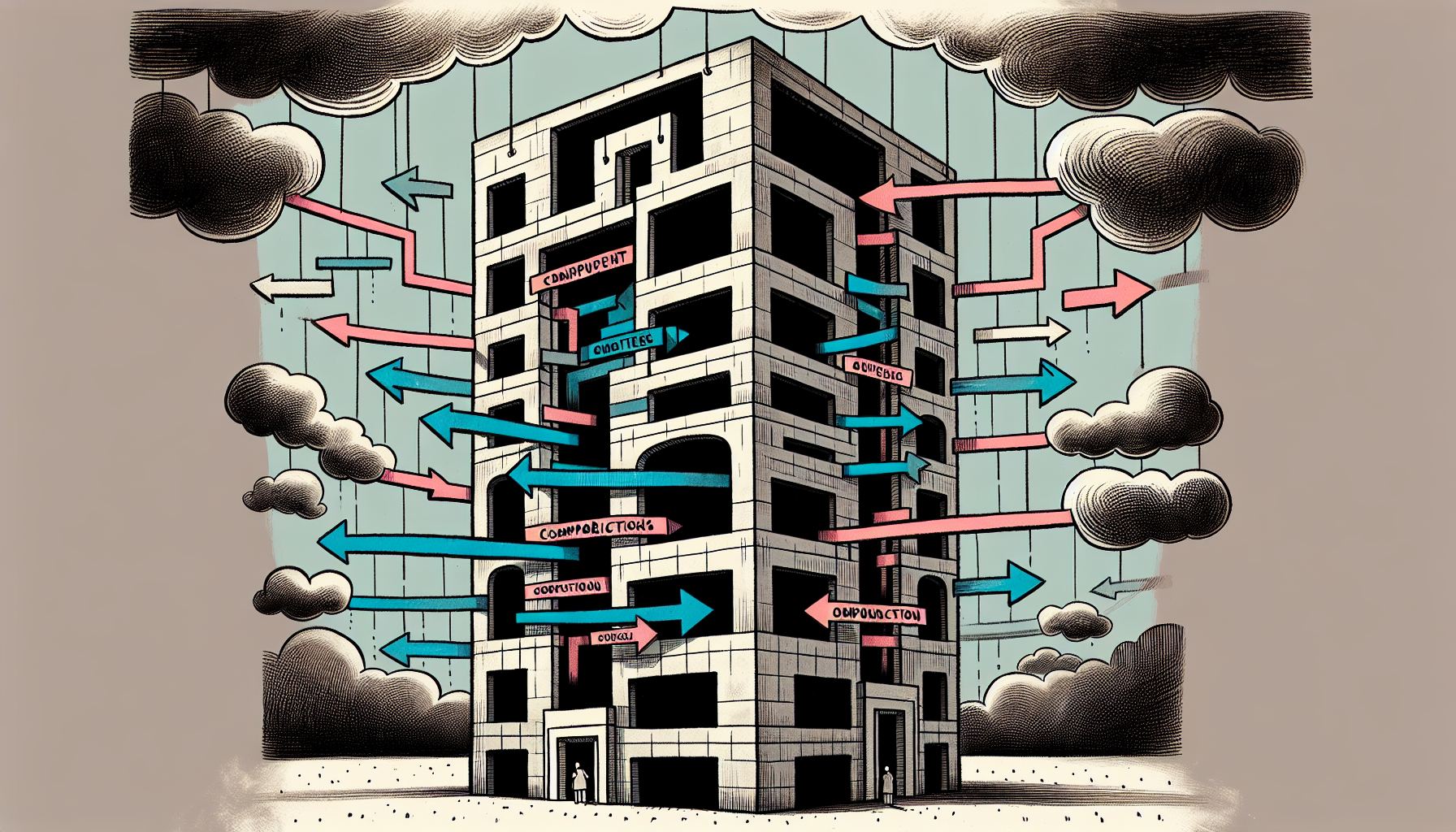 An illustration depicting the concept of organizational silos within a company, showing various departments isolated from each other.