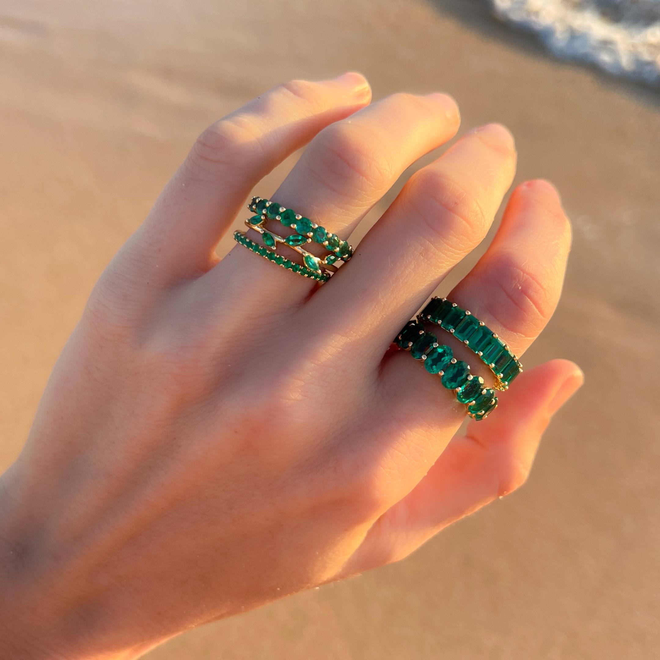 Green Emerald Emerald Cut Eternity Band