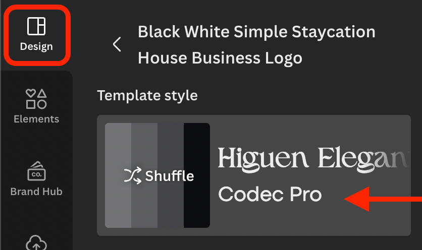 In the design tab, hover over template styles and click to shuffle your colors.