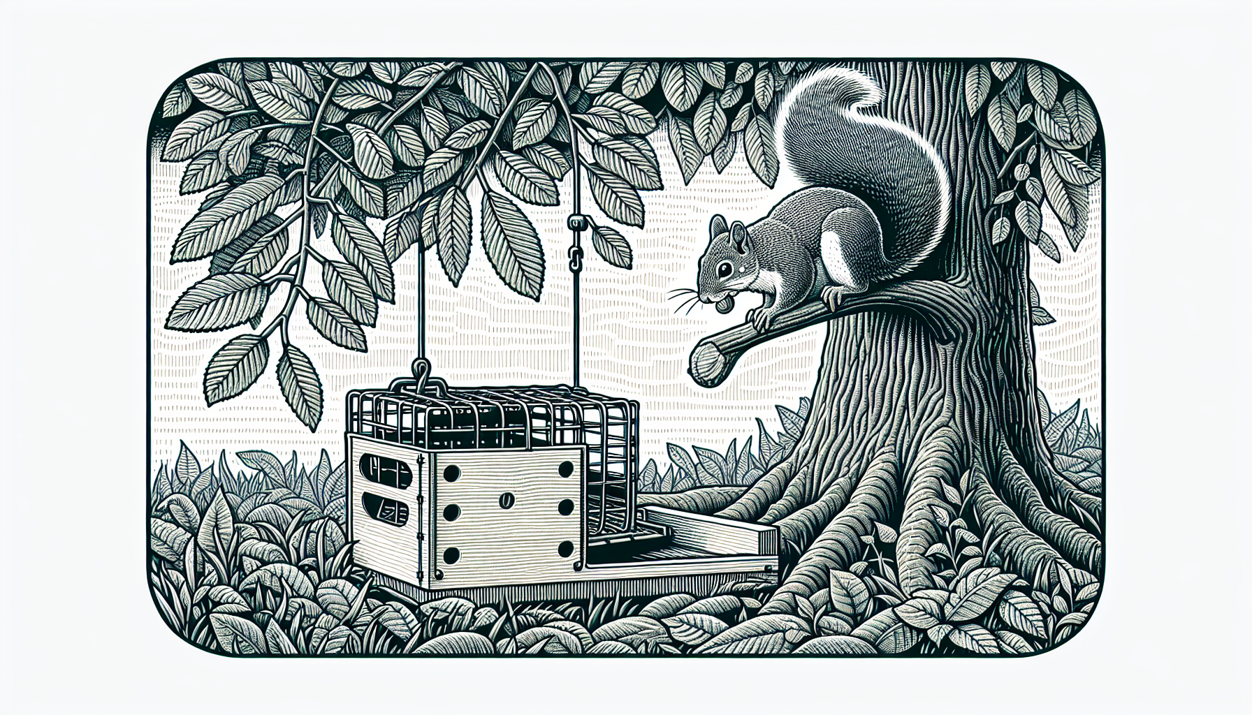 Illustration of a humane live trap for capturing squirrels