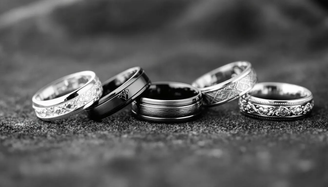Different metal colour variations in silver wedding rings.