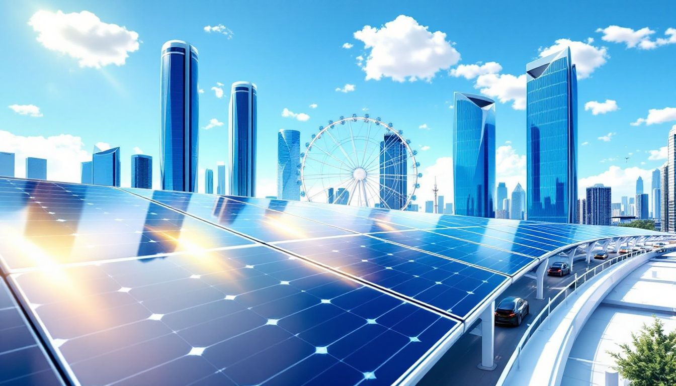 A visual representation of reduced dependency on fossil fuels through solar energy systems.