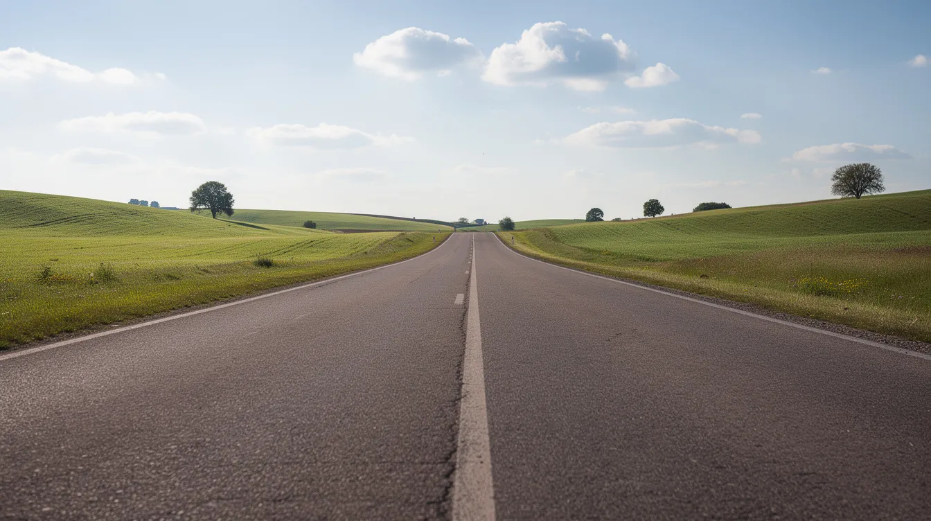 The image depicts a long, straight road extending through a vibrant green landscape, leading towards a distant horizon. This scene symbolizes the journey of business transformation and operational efficiency, reflecting the importance of streamlined processes in enterprise resource planning and customer relationship management.