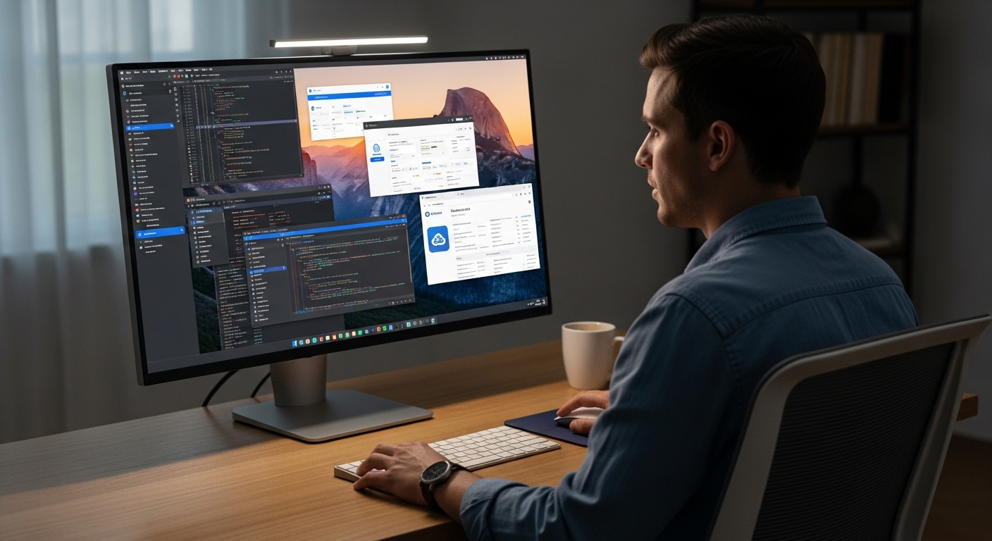 Single user accessing a private cloud-hosted virtual desktop with isolated resources and personalized workspace setup.