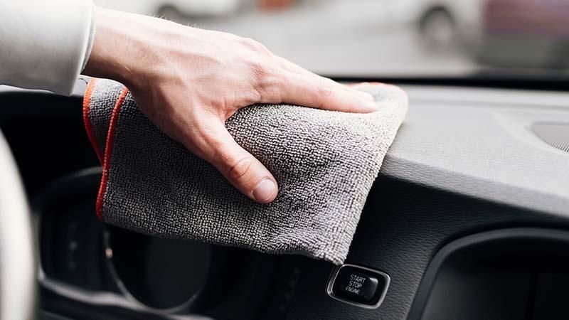 Cleaning a car interior with a low-pile microfiber towel