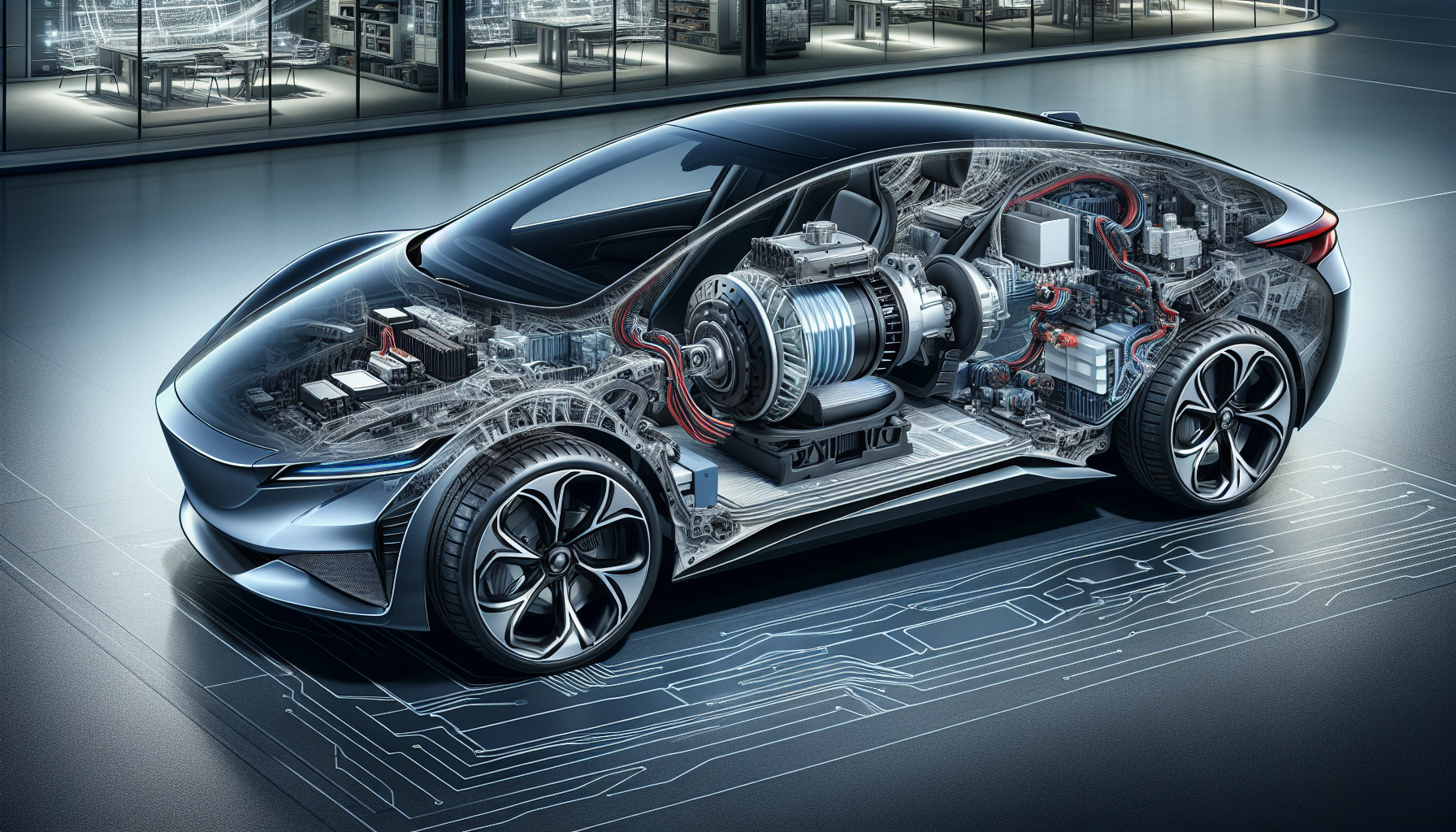 Illustration of electric car components