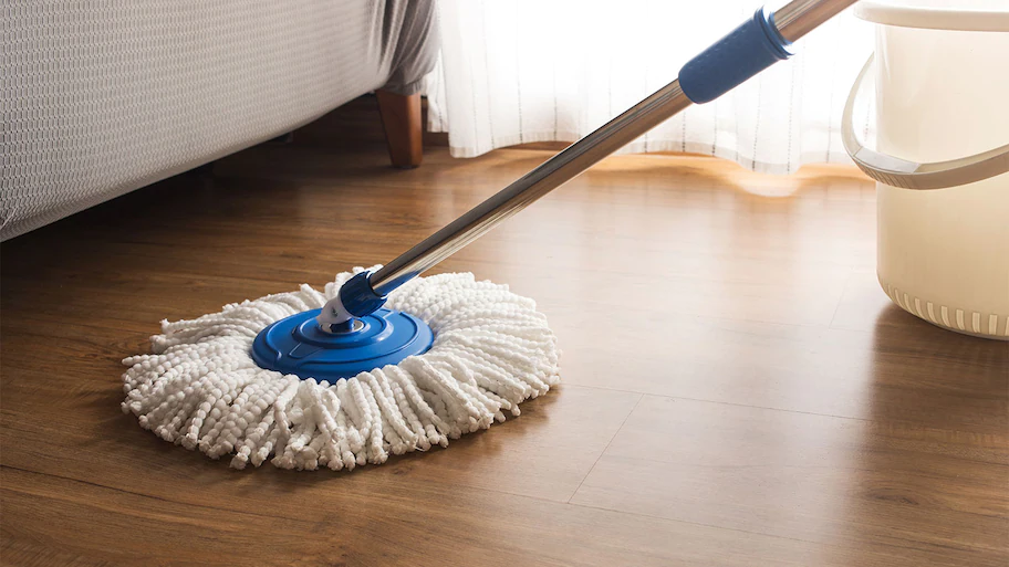Your mop bucket and cleaning solution can do wonders in removing dirt from your no-wax vinyl flooring