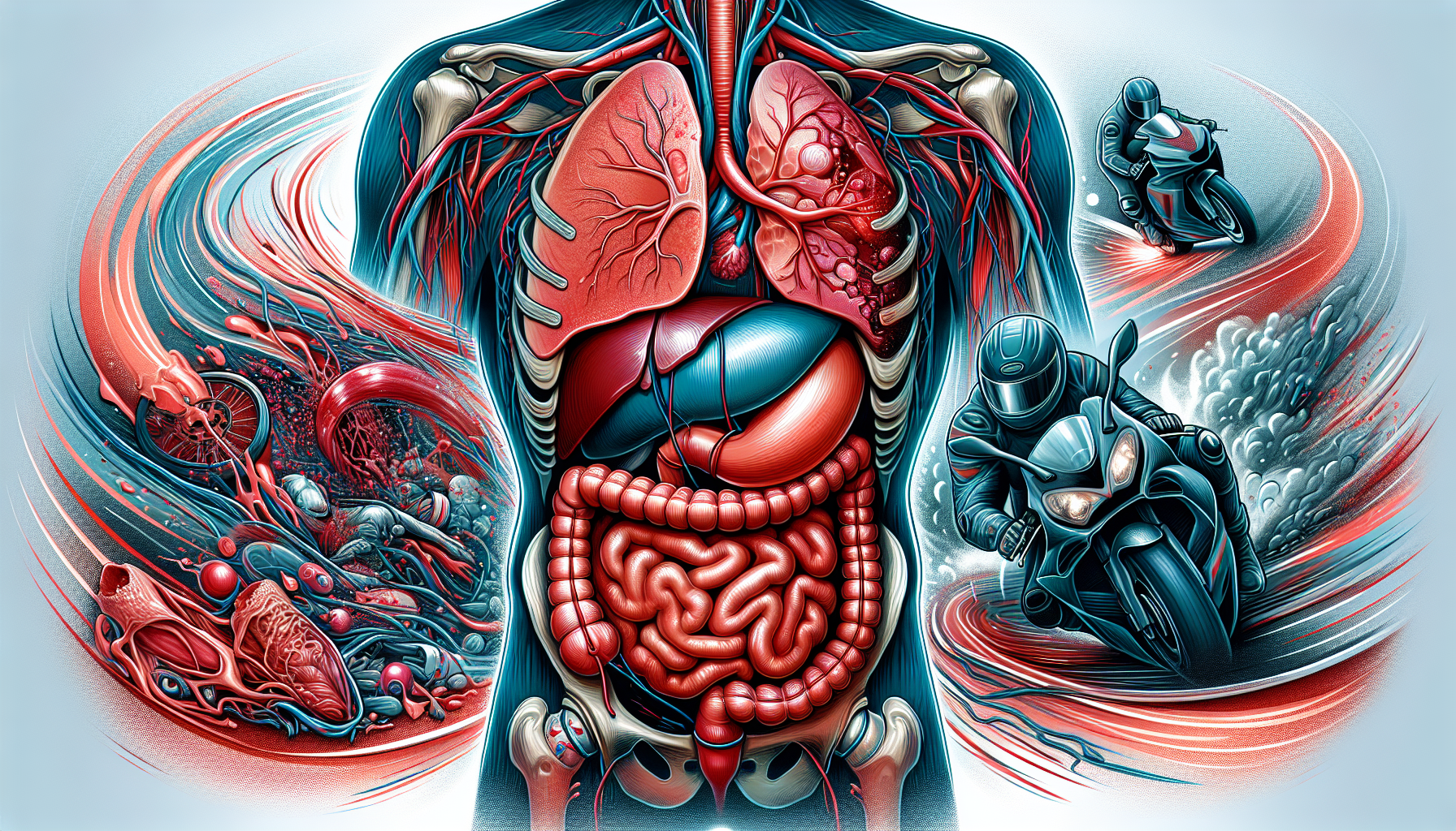 An illustration of internal injuries sustained from motorcycle accidents.