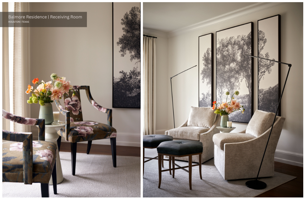 a beige receiving room with plush furniture and floral upholstery