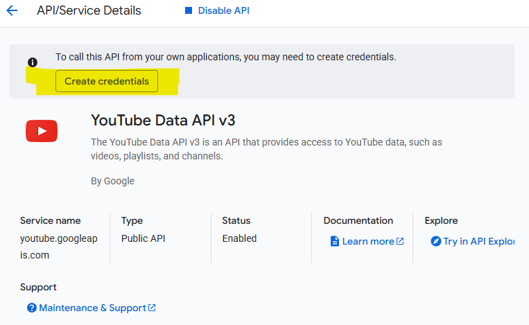 How to search YouTube channels by location through API. Create credentials to use the API