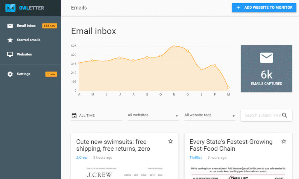Owletter - competitor monitoring tool that tracks emails