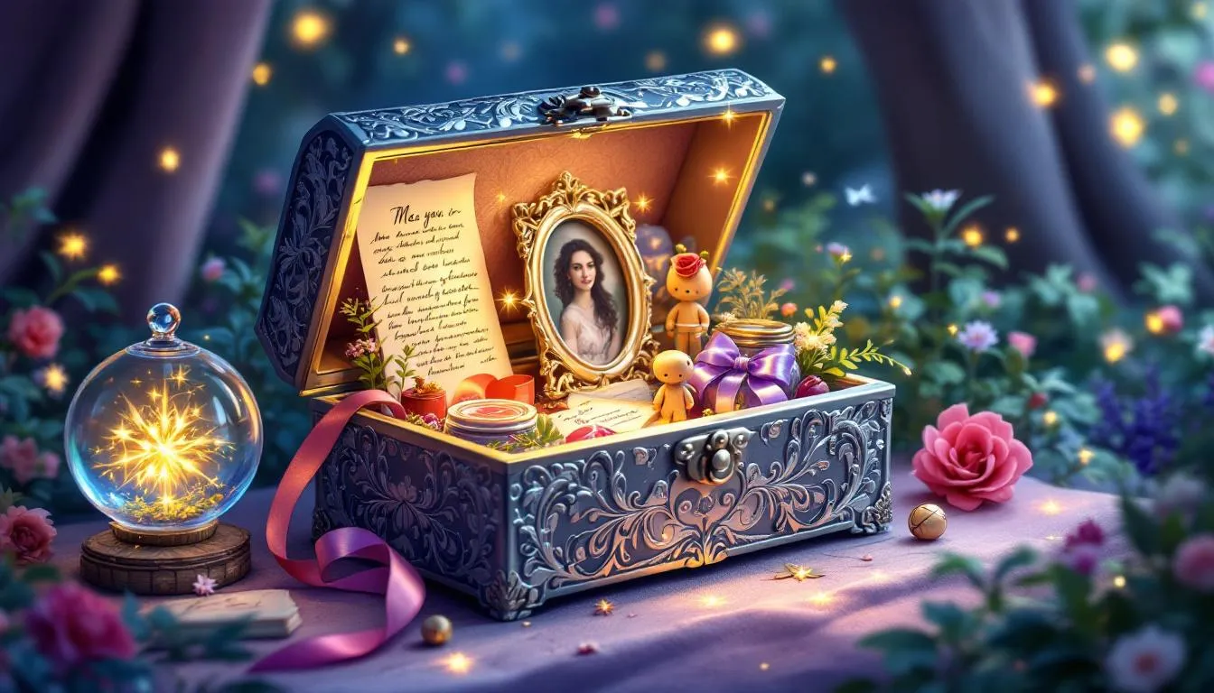 An engraved keepsake box filled with personalized gifts and memories.