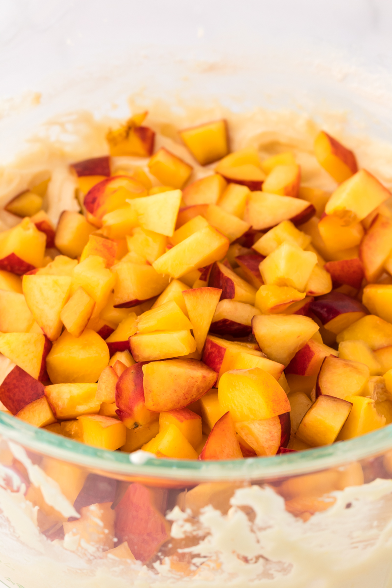 fresh diced peaches added to pound cake batter