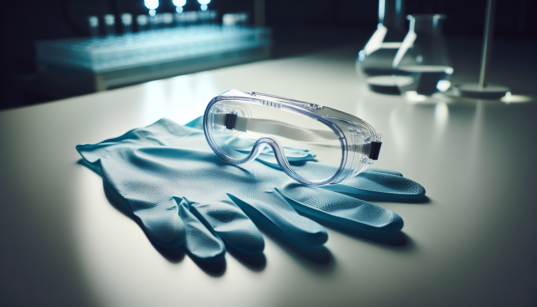 Safety goggles and gloves for protection during lab work