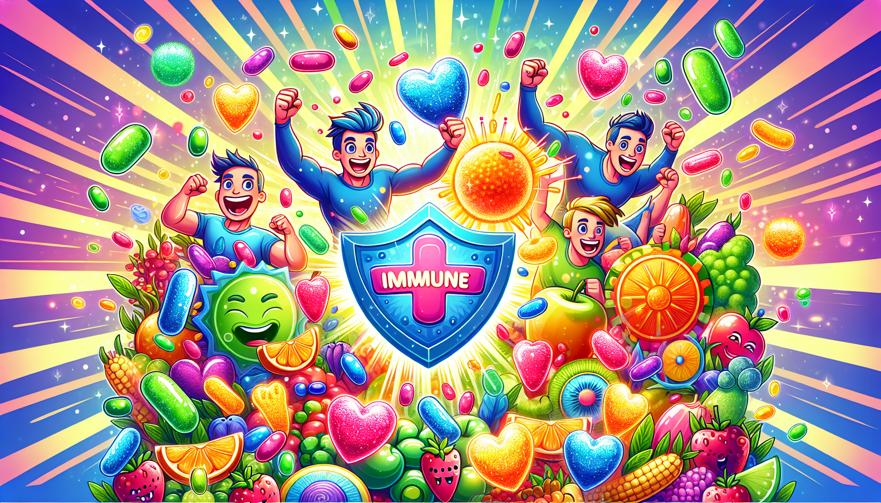 Illustration representing immune support benefits of sugar free gummy vitamins.