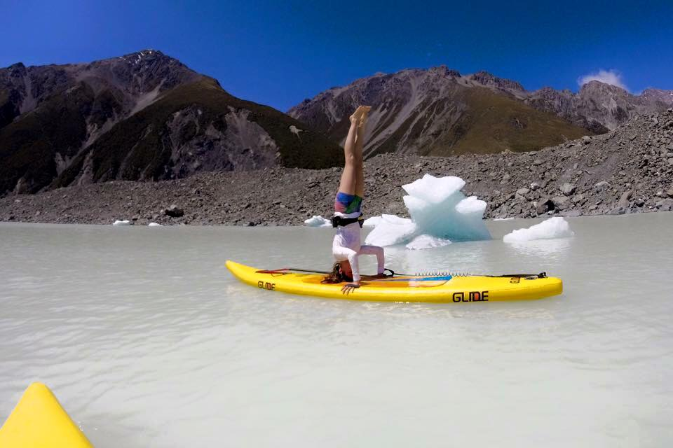 headstand on an inflatable board